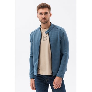 Jacheta cu fermoar si guler scurt - Albastru prafuit