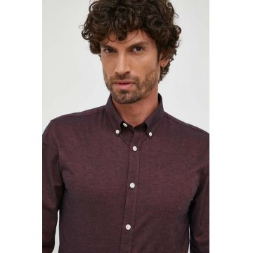 Lindbergh camasa barbati, culoarea bordo, cu guler button-down, slim