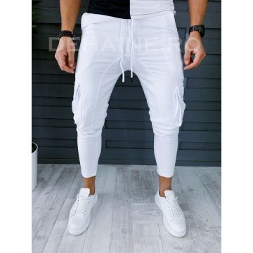 Pantaloni de trening conici albi A8429 P18-7