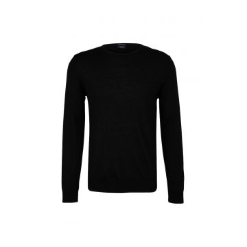 Pulover din lana cu model uni - Negru