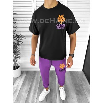 Trening barbati negru/mov pantaloni + tricou oversize B7962 P18-3.1