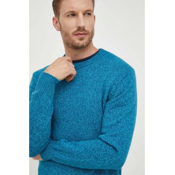 United Colors of Benetton pulover din amestec de lana barbati, culoarea turcoaz, light