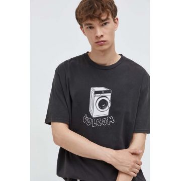 Volcom tricou din bumbac barbati, culoarea gri, cu imprimeu