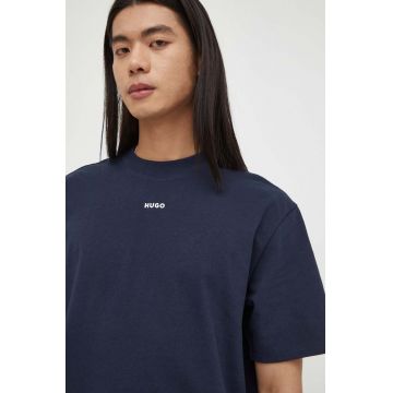 HUGO tricou din bumbac barbati, culoarea albastru marin, neted, 50488330