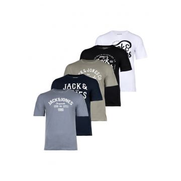 Set de tricouri cu imprimeu logo Leogra - 5 piese - Alb/Negru/Albastru