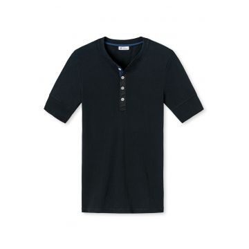 Tricou de bumbac cu decolteu Henley - Negru