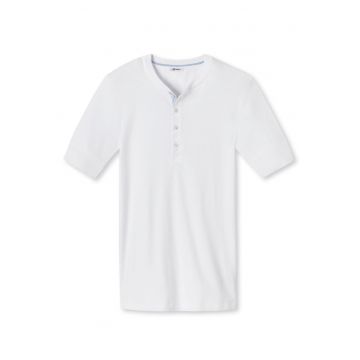 Tricou de bumbac cu decolteu Henley - Alb