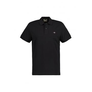 Tricou polo din bumbac pique Shield - Negru