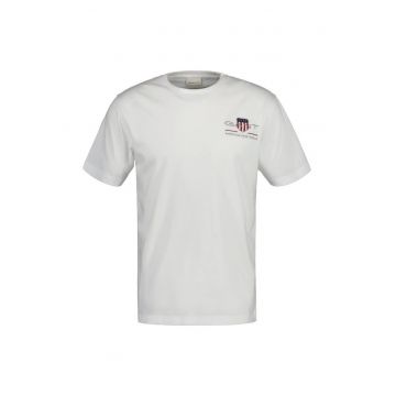 Tricou regular fit cu decolteu la baza gatului Archive - Alb