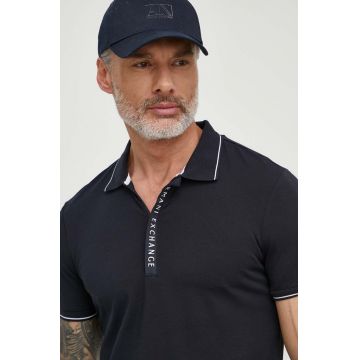 Armani Exchange tricou polo culoarea albastru marin, cu imprimeu