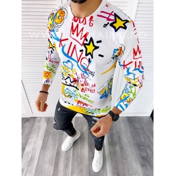 Bluza barbati alba slim fit din silon B7660 D6-5.1