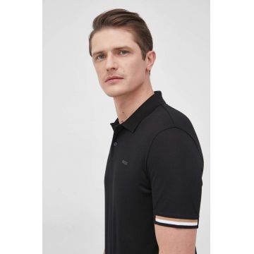 BOSS polo de bumbac culoarea negru, neted