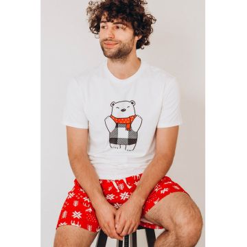 Pijama scurta din bumbac cu tematica de Craciun