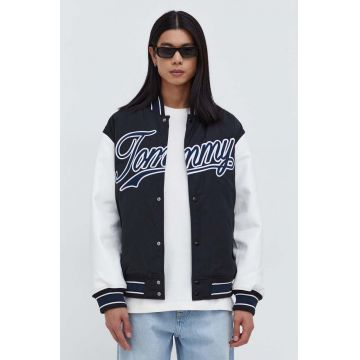 Tommy Jeans geaca bomber barbati, culoarea negru, de tranzitie