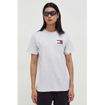 Tommy Jeans tricou din bumbac barbati, culoarea bej, cu imprimeu