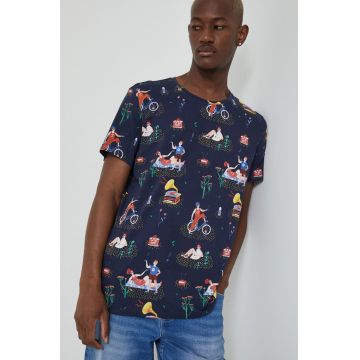 Medicine tricou din bumbac culoarea albastru marin, cu imprimeu