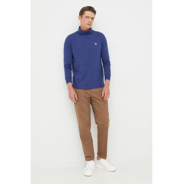 PS Paul Smith longsleeve din bumbac culoarea albastru marin, neted