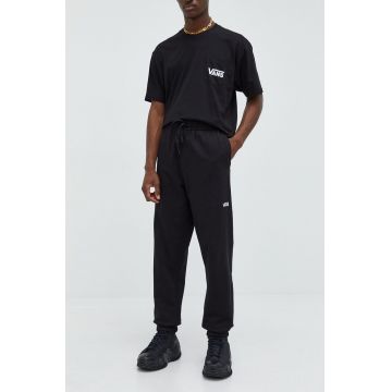 Vans pantaloni de trening din bumbac barbati, culoarea negru, cu imprimeu