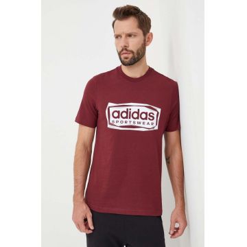 adidas tricou din bumbac bărbați, culoarea bordo, cu imprimeu IM8303