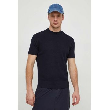 Armani Exchange tricou barbati, culoarea albastru marin, neted
