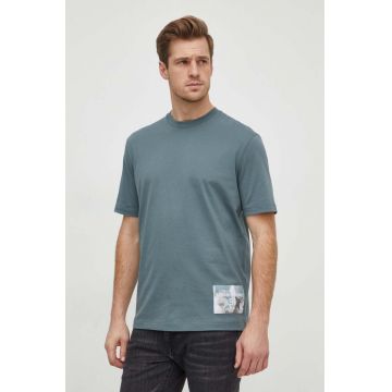 Armani Exchange tricou din bumbac barbati, culoarea verde, cu imprimeu