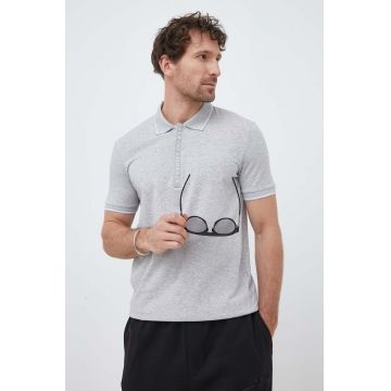 Armani Exchange tricou polo barbati, culoarea gri, cu imprimeu
