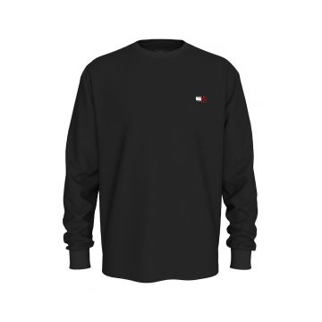 Bluza din bumbac cu decolteu la baza gatului - Negru