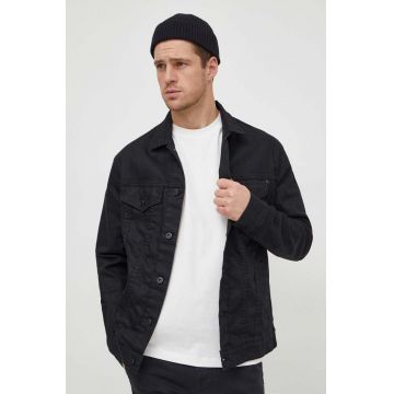 Pepe Jeans geaca jeans barbati, culoarea negru, de tranzitie