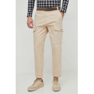 Pepe Jeans pantaloni barbati, culoarea bej, cu fason cargo