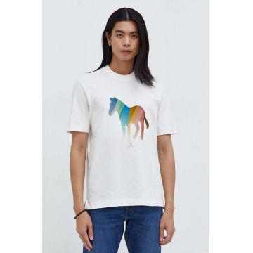 PS Paul Smith tricou din bumbac barbati, culoarea bej, cu imprimeu