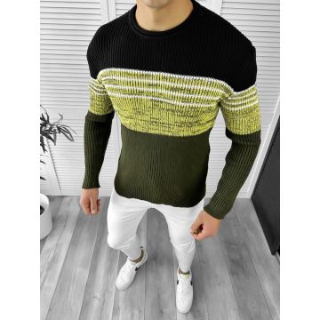 Pulover barbati gros kaki slim fit T3567 80-1