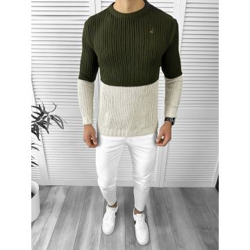 Pulover barbati gros slim fit kaki T3577  i17-4 E 109-2 ~