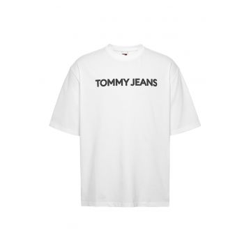 Tricou de bumbac cu decolteu la baza gatului - Alb/Negru