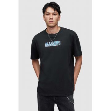 AllSaints tricou din bumbac Quasar barbati, culoarea negru, cu imprimeu