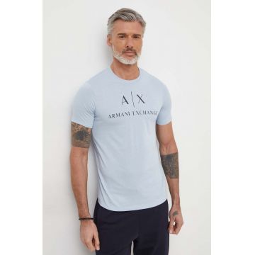 Armani Exchange tricou barbati, culoarea gri, cu imprimeu