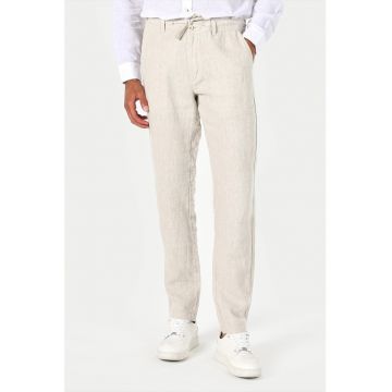 Pantaloni de in cu talie medie si snur