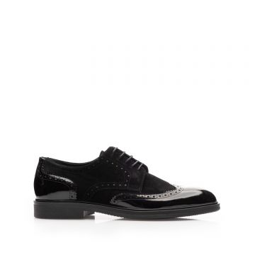 Pantofi eleganți bărbați din piele naturală Leofex - 658-1 Negru Velur Lac