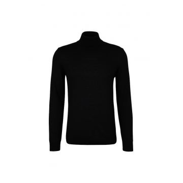 Pulover din lana cu guler inalt - Negru