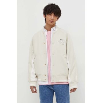 Tommy Jeans jacheta bomber din amestec de lana culoarea bej, de tranzitie