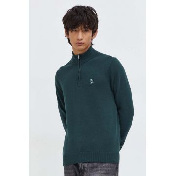Abercrombie & Fitch pulover din amestec de lana barbati, culoarea verde, light, cu turtleneck