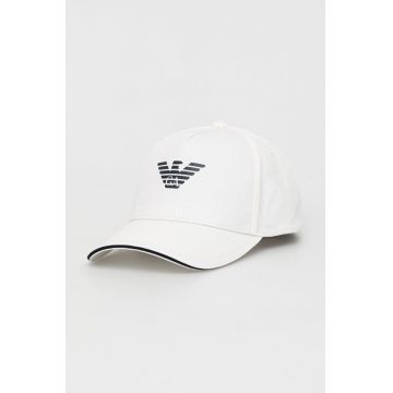 Emporio Armani șapcă din bumbac culoarea alb, cu imprimeu
