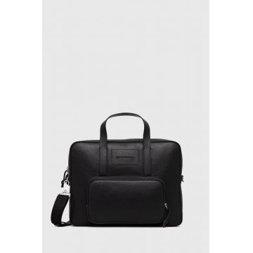 Emporio Armani Geantă de piele culoarea negru