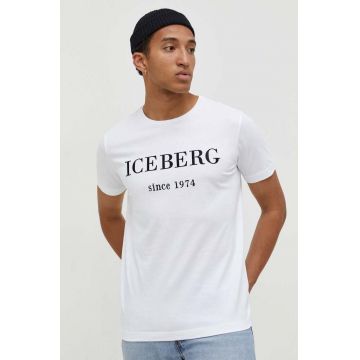 Iceberg tricou din bumbac barbati, culoarea alb, cu imprimeu