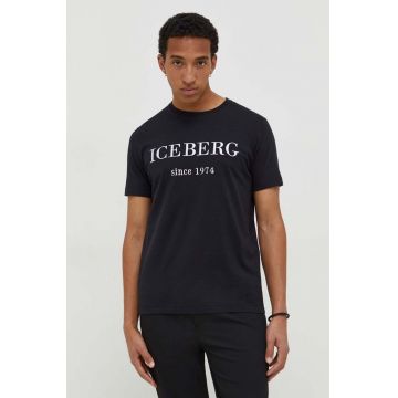 Iceberg tricou din bumbac barbati, culoarea negru, cu imprimeu