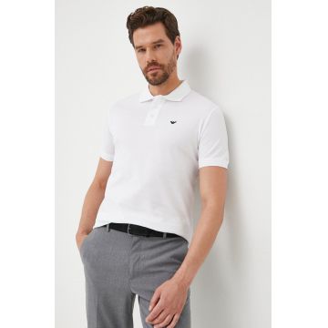 Emporio Armani polo de bumbac culoarea alb, neted