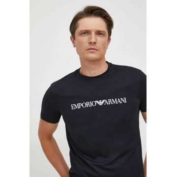 Emporio Armani tricou din bumbac culoarea albastru marin, cu imprimeu