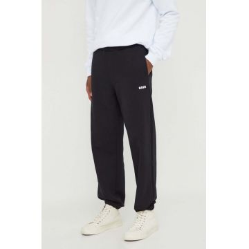 MSGM pantaloni de trening din bumbac culoarea negru, neted