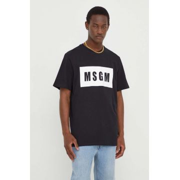 MSGM tricou din bumbac bărbați, culoarea negru, cu imprimeu 2000MM520.200002