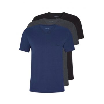 Set de tricouri de casa cu decolteu in V - 3 piese - Negru/Albastru inchis