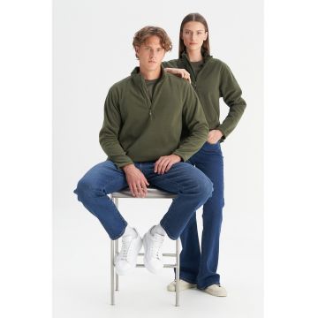 Bluza de trening din fleece cu fenta cu fermoar - Kaki